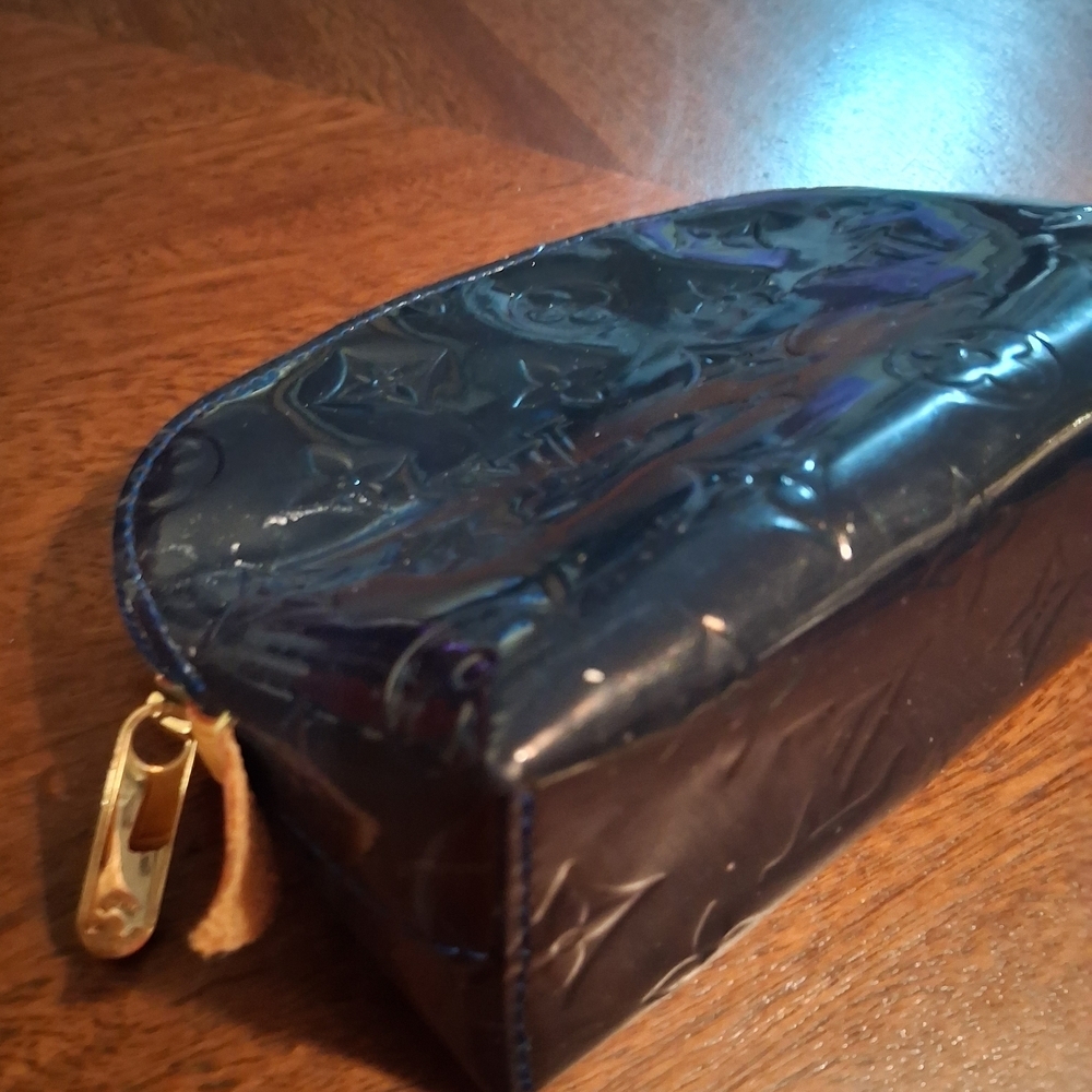 Designer Navy Blue Monogram Cosmetics Pouch - Picture 8 of 16